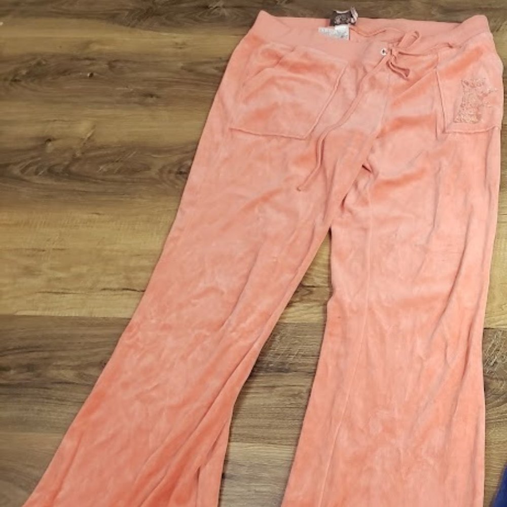Peach-coloured velour Juicy lounge pants - size L